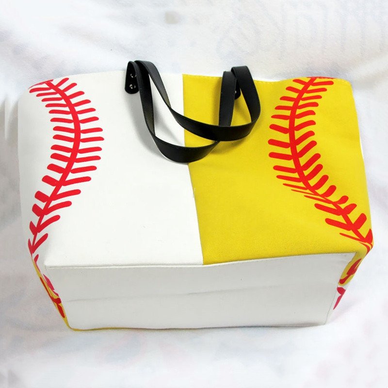 Custom Large Capacity Canvas Shoulder Bag Sports Softball Print Shopping Bags Women Large Baseball Tote Bag