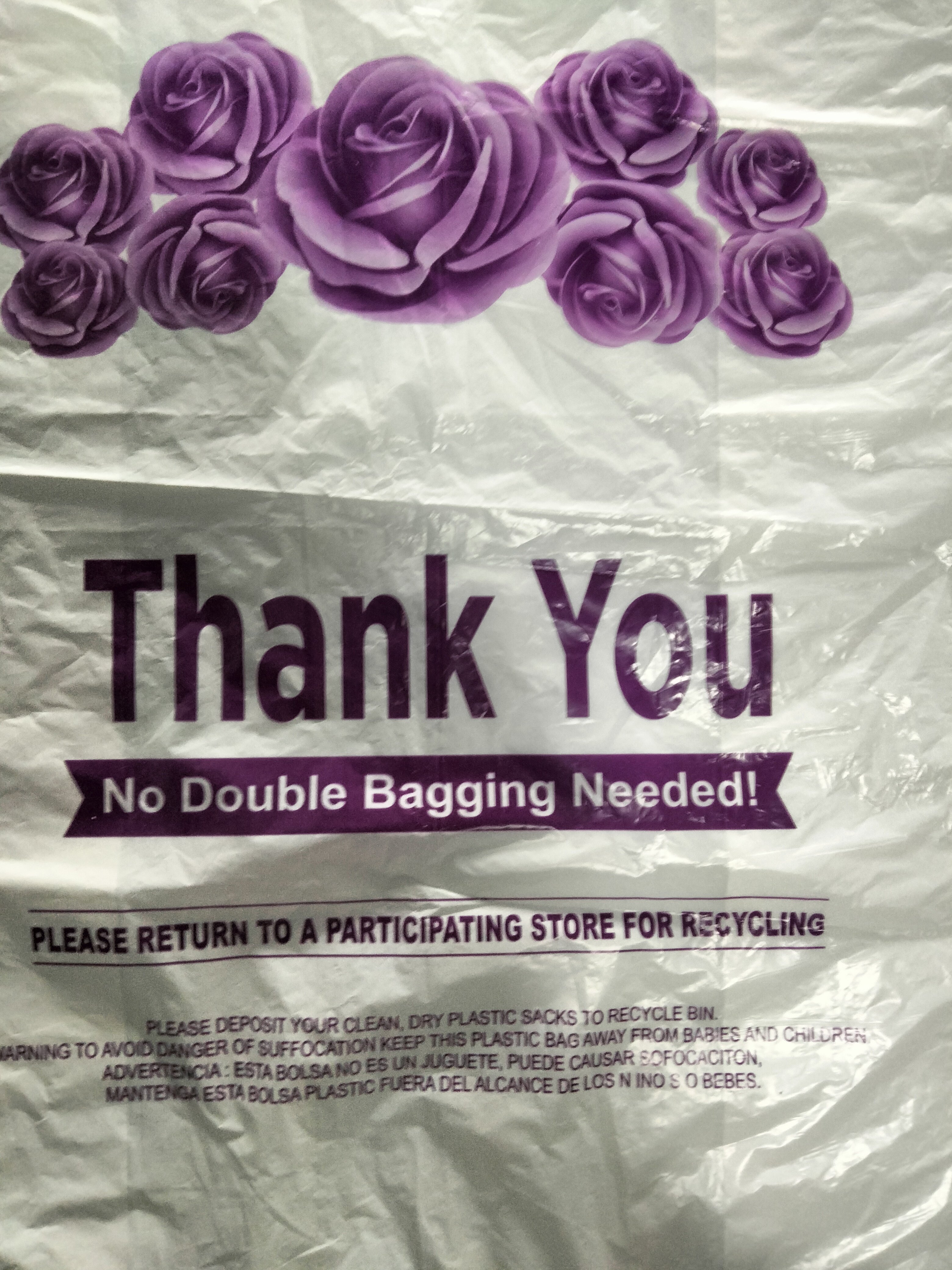 Plastic WhiteThank You T-Shirt Bags,1/6 Size Flower Design Reusable Recyclable Shopping Bags
