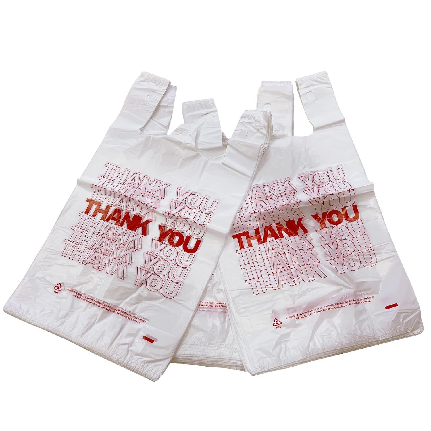Plastic WhiteThank You T-Shirt Bags,1/6 Size Flower Design Reusable Recyclable Shopping Bags