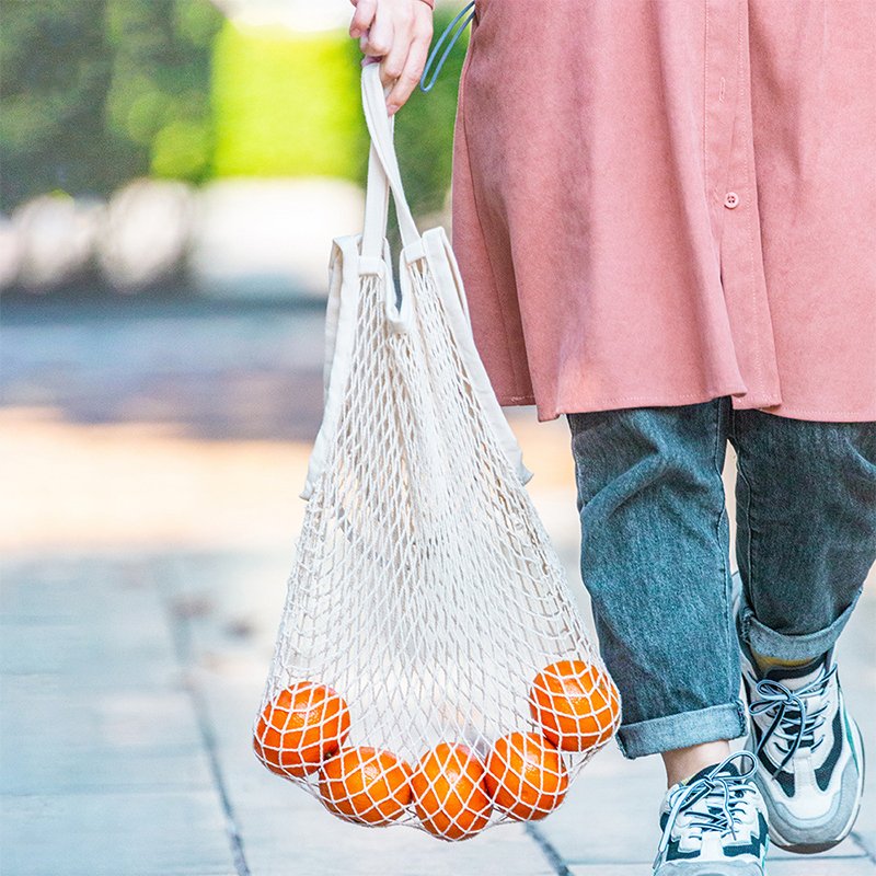 Hot Selling Reusable Dual Handle Cotton Tote Mesh Shopping Bag For Vegetables and Fruit storage