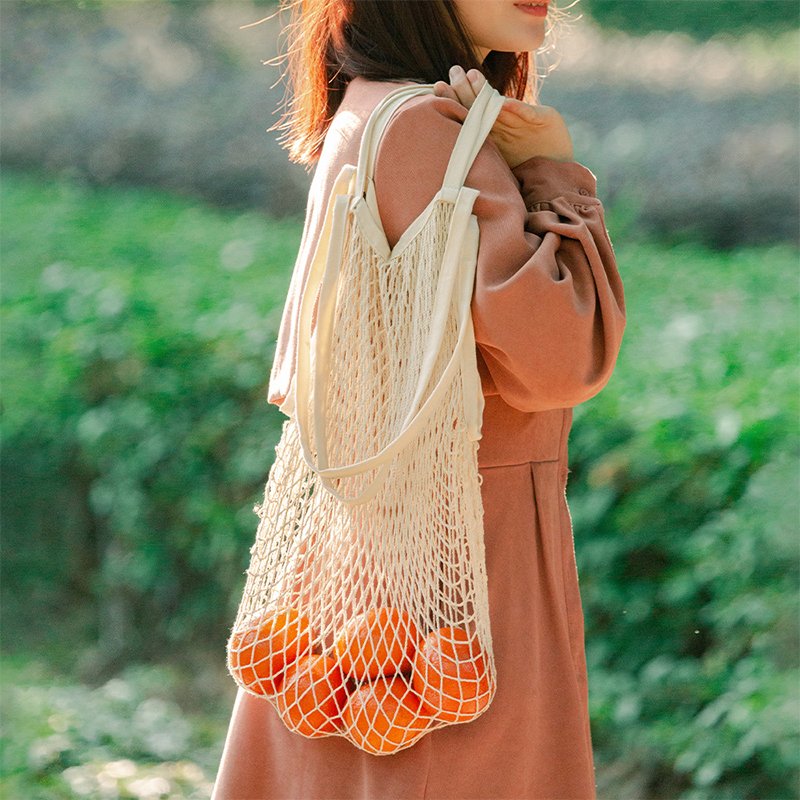 Hot Selling Reusable Dual Handle Cotton Tote Mesh Shopping Bag For Vegetables and Fruit storage