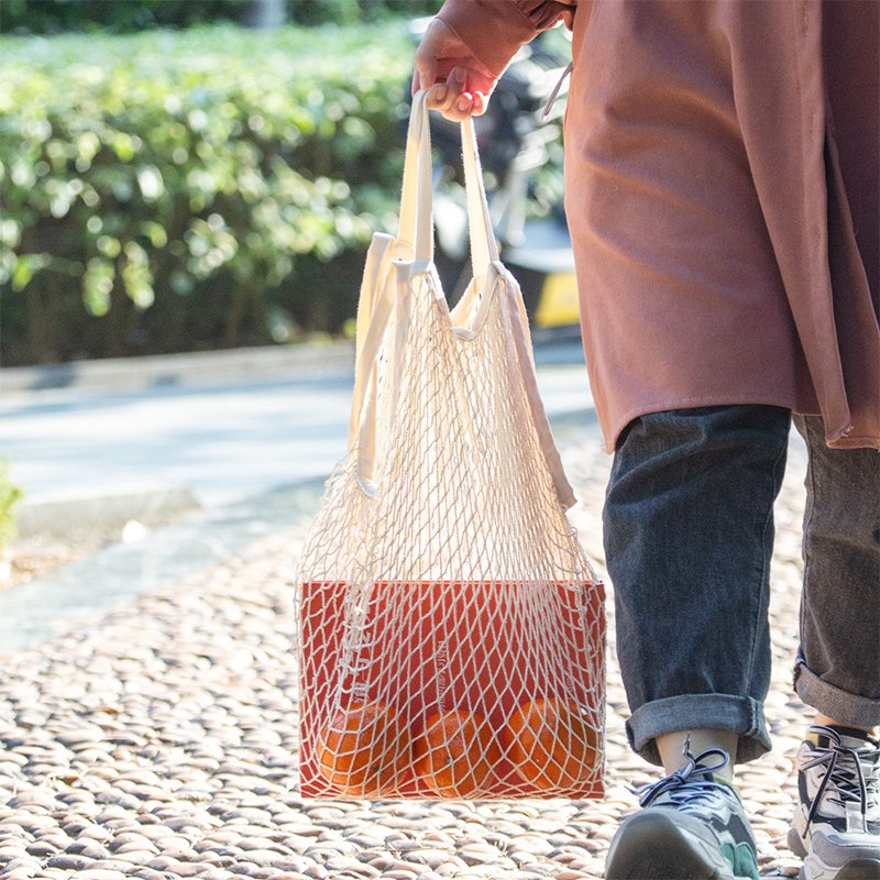 Hot Selling Reusable Dual Handle Cotton Tote Mesh Shopping Bag For Vegetables and Fruit storage