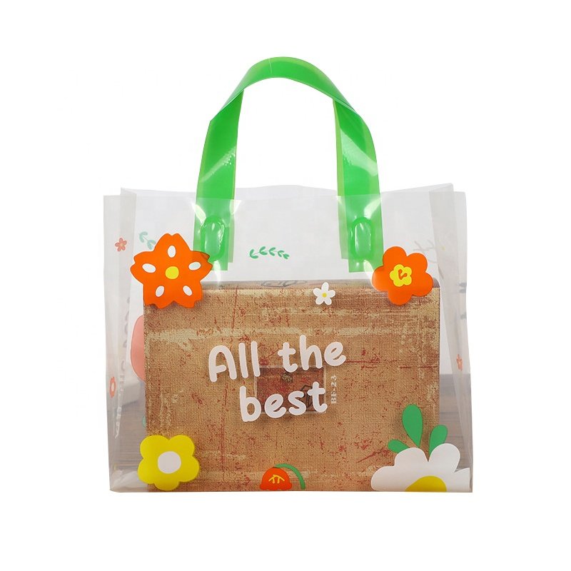 Shopping Bag High-grade Clothing Packaging Handbag Poly Bag Transparent Small Fresh Green PE Socks Packaging Screen Printing HD