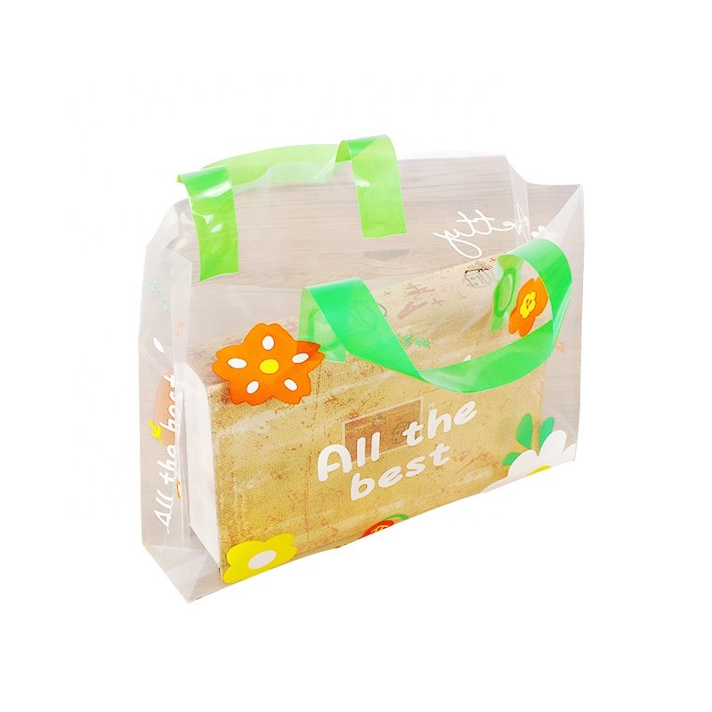 Shopping Bag High-grade Clothing Packaging Handbag Poly Bag Transparent Small Fresh Green PE Socks Packaging Screen Printing HD