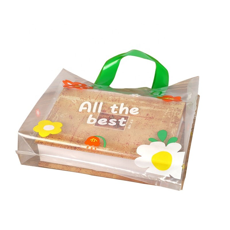Shopping Bag High-grade Clothing Packaging Handbag Poly Bag Transparent Small Fresh Green PE Socks Packaging Screen Printing HD