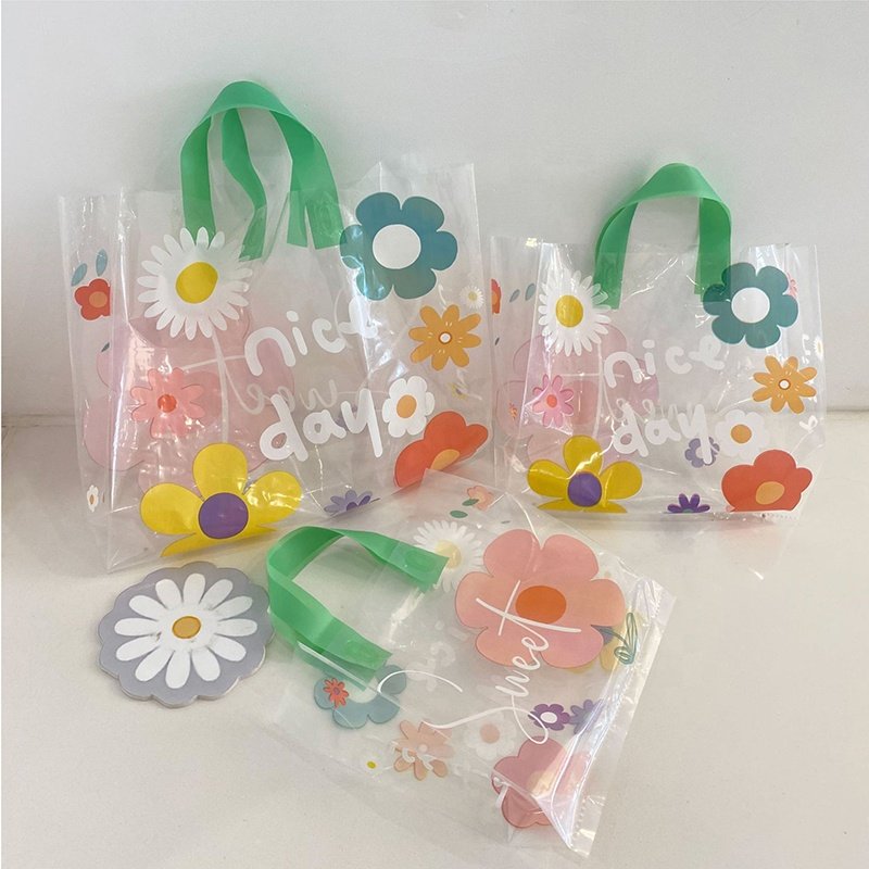 Shopping Bag High-grade Clothing Packaging Handbag Poly Bag Transparent Small Fresh Green PE Socks Packaging Screen Printing HD