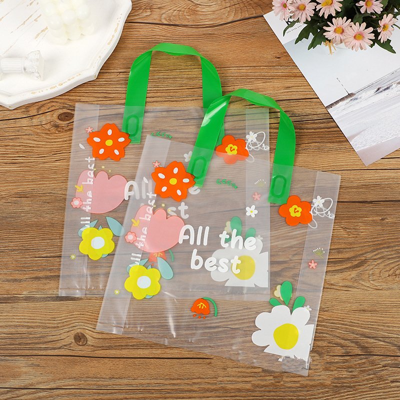 Shopping Bag High-grade Clothing Packaging Handbag Poly Bag Transparent Small Fresh Green PE Socks Packaging Screen Printing HD
