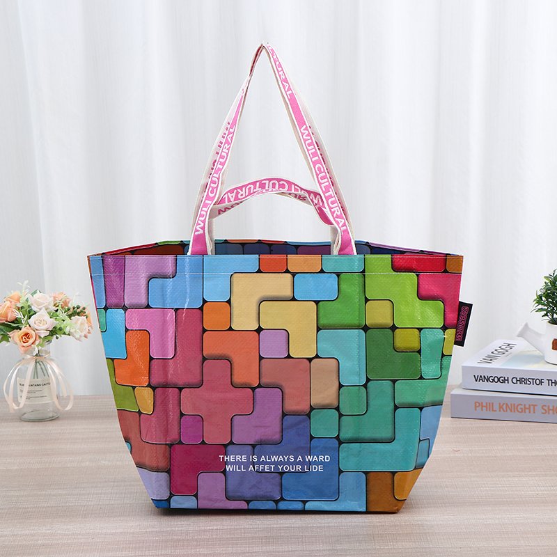 Custom Logo Reusable PP Woven Shopping Bags Letter Pattern Laminated Gift Storage Handle Personalized Laminated Storage Bags