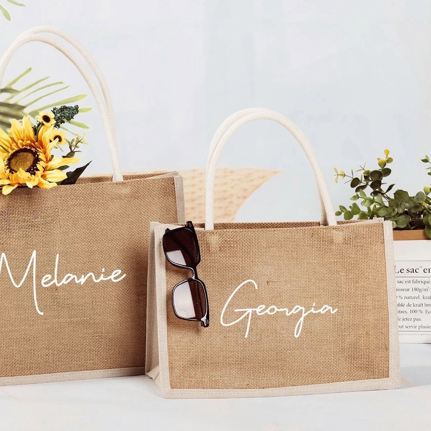 Personalized Bulk Bridesmaid Bags Burlap Beach Girls Trip Proposal Gift Bridal Party Shopping Jute Bag Customized Logo