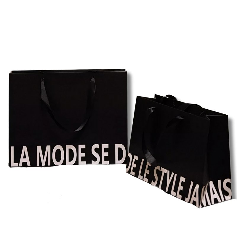 Wholesale Custom Logo Printed Gift Clothing Packaging Craft Paper Bag Black Luxury Kraft Paper Shopping Bags With Handle