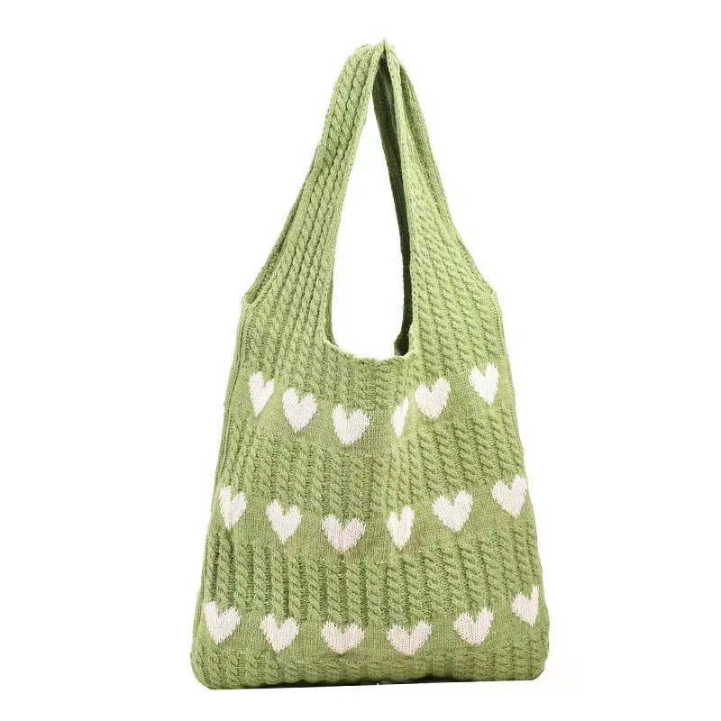 Wholesale Woven Crochet Knitted Hand Tote Bag Multiple Colors Ladies Mesh Beach Bags Valentine's Day Pink Red Heart Shopping Bag