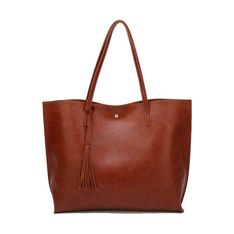 Best selling Vintage Plain Leather Large Capacity Tassel Tote Casual Shopping Bag Business Laptop Short Shoulder Bags
