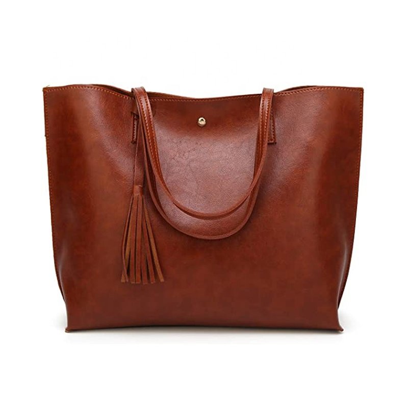 Best selling Vintage Plain Leather Large Capacity Tassel Tote Casual Shopping Bag Business Laptop Short Shoulder Bags