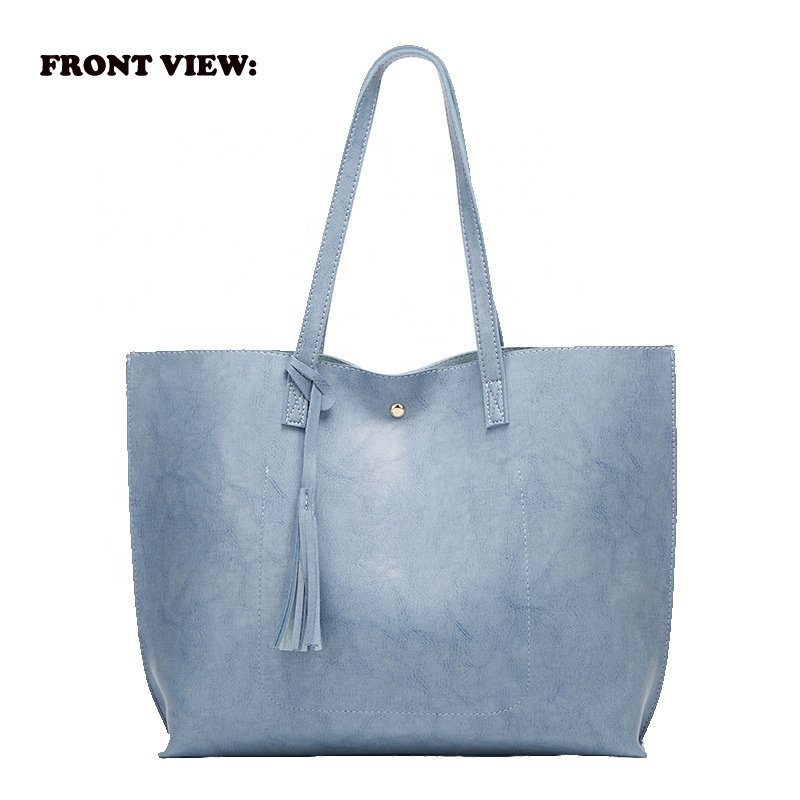 Best selling Vintage Plain Leather Large Capacity Tassel Tote Casual Shopping Bag Business Laptop Short Shoulder Bags
