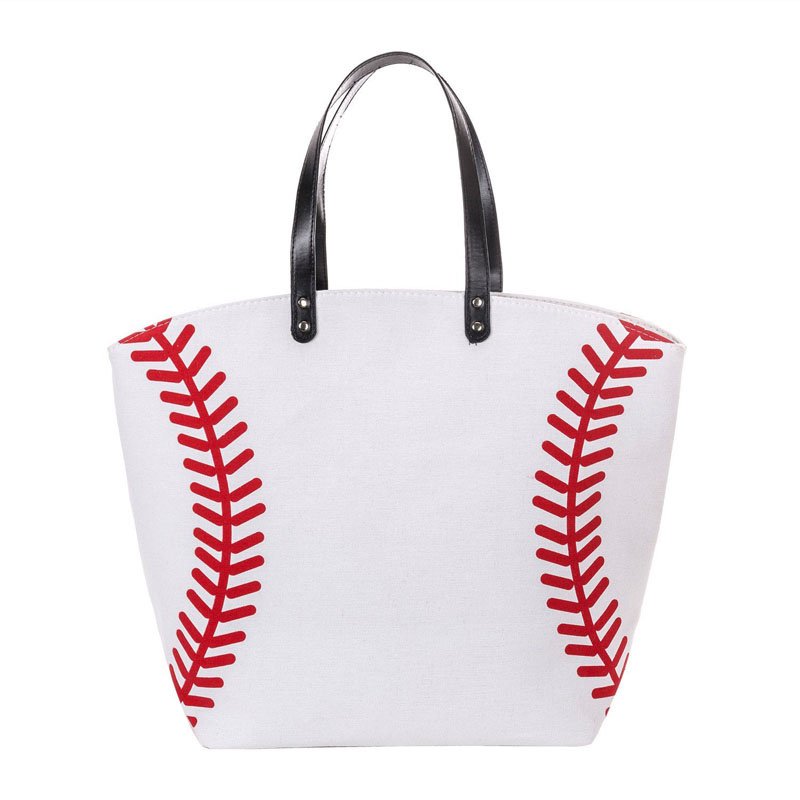 Factory stock large capacity canvas shoulder bag, football sports print shopping bag, fashionable women XL baseball hand bag