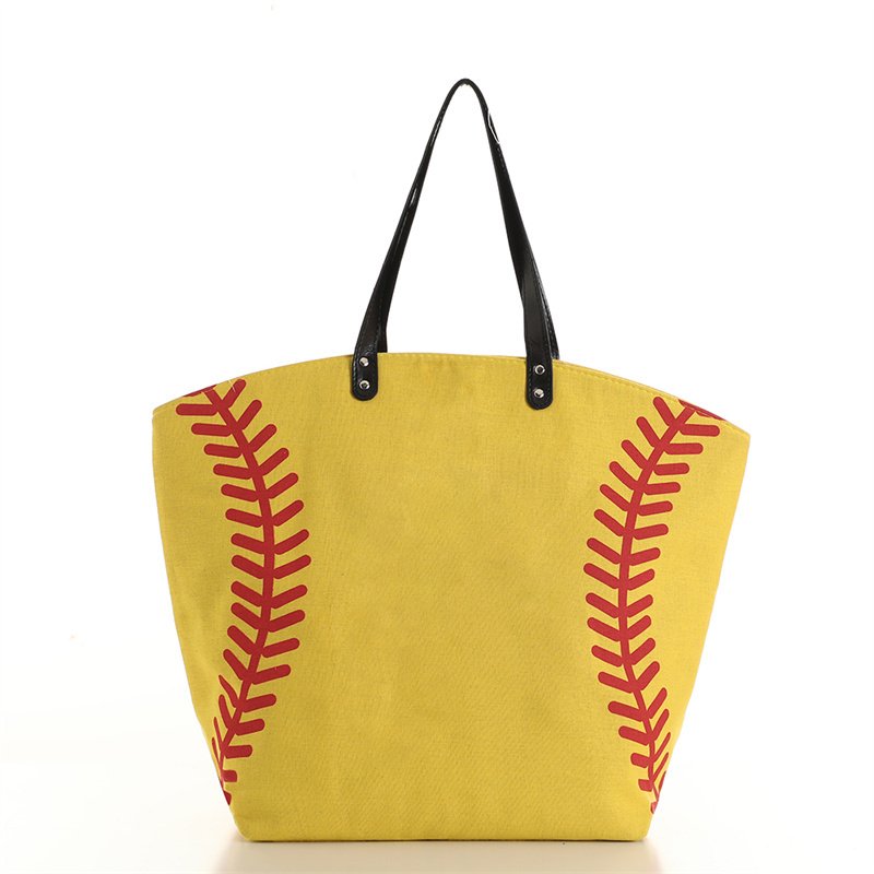 Factory stock large capacity canvas shoulder bag, football sports print shopping bag, fashionable women XL baseball hand bag