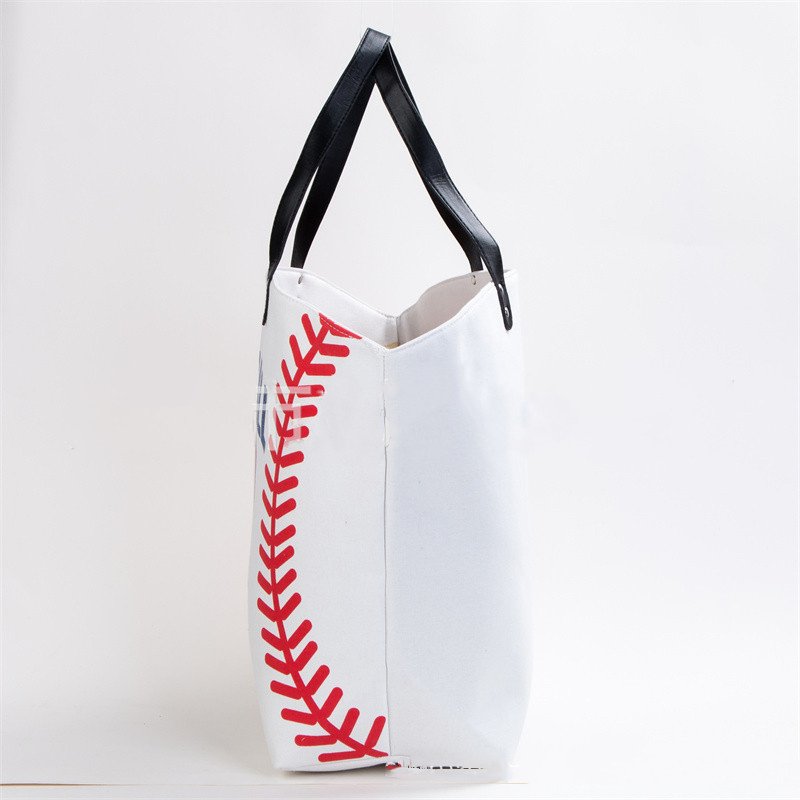 Factory stock large capacity canvas shoulder bag, football sports print shopping bag, fashionable women XL baseball hand bag