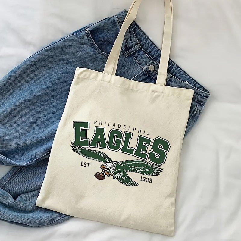 1pc Philadelphia eagles est 1933 pattern Tote Canvas Personalized Shoulder Bag For Travel Women's Reusable Shopping Bag