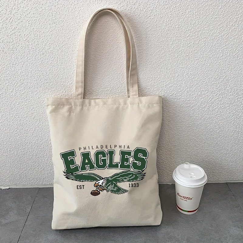 1pc Philadelphia eagles est 1933 pattern Tote Canvas Personalized Shoulder Bag For Travel Women's Reusable Shopping Bag