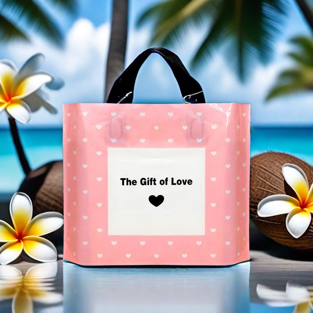 Shopping Bag with Soft Loop Handles LDPE Custom Clear Plastic Recyclable Industrial Use for Clothing Packaging & Grocery