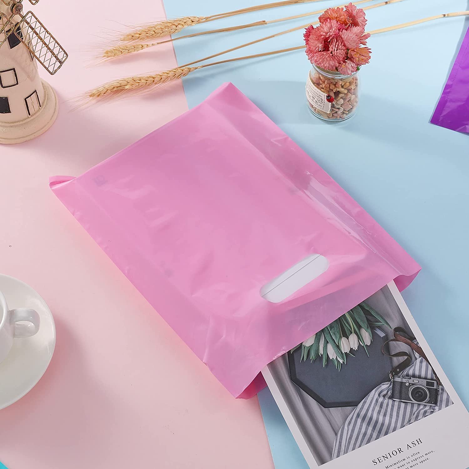 Reusable Eco-Friendly LDPE Glossy Shopping Bags with Custom Logo Clear Plastic Gusset Type for Shoes Underwear Heat Seal Handle