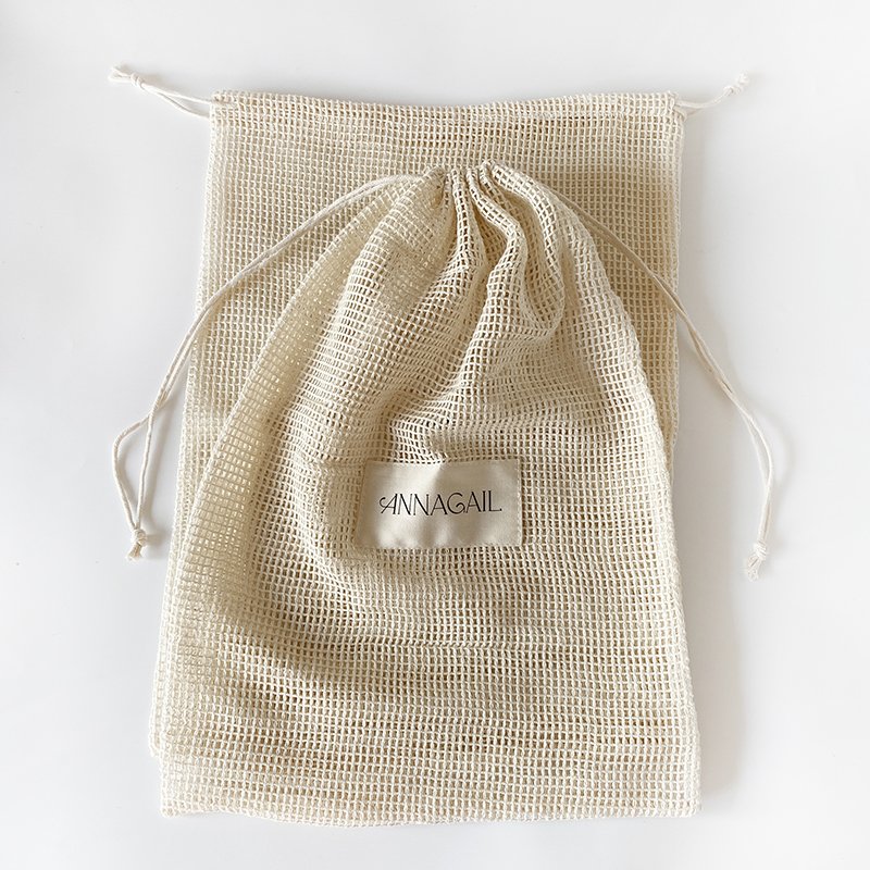 Wholesale custom brand Label portable drawstring cotton mesh produce shopping bags