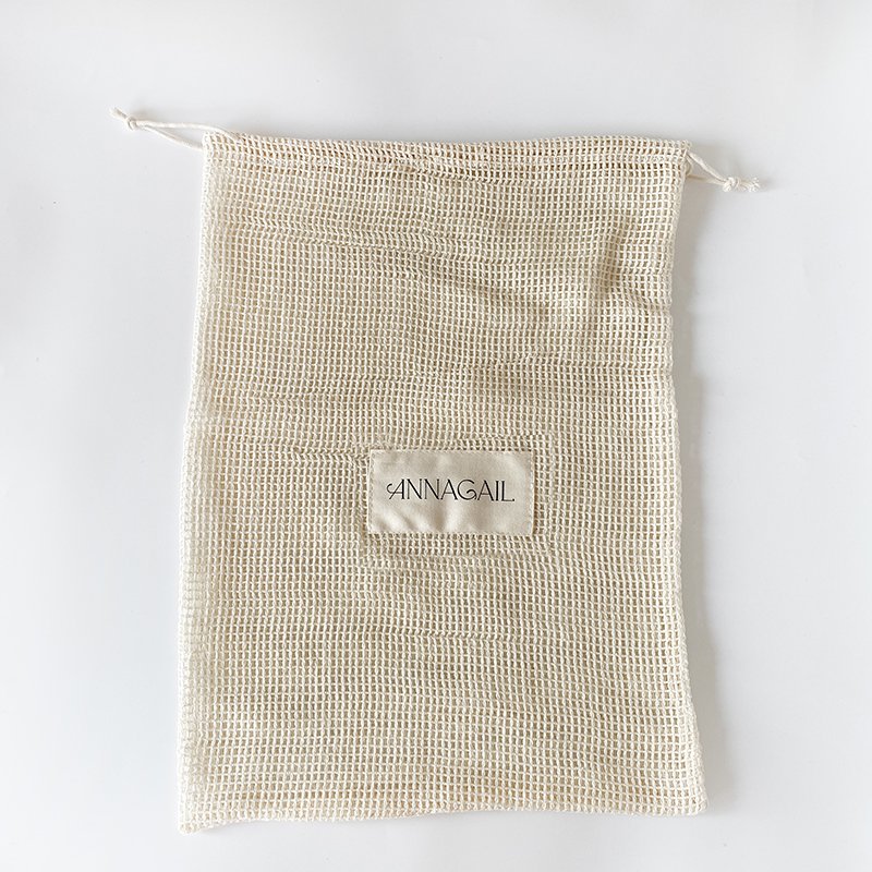 Wholesale custom brand Label portable drawstring cotton mesh produce shopping bags