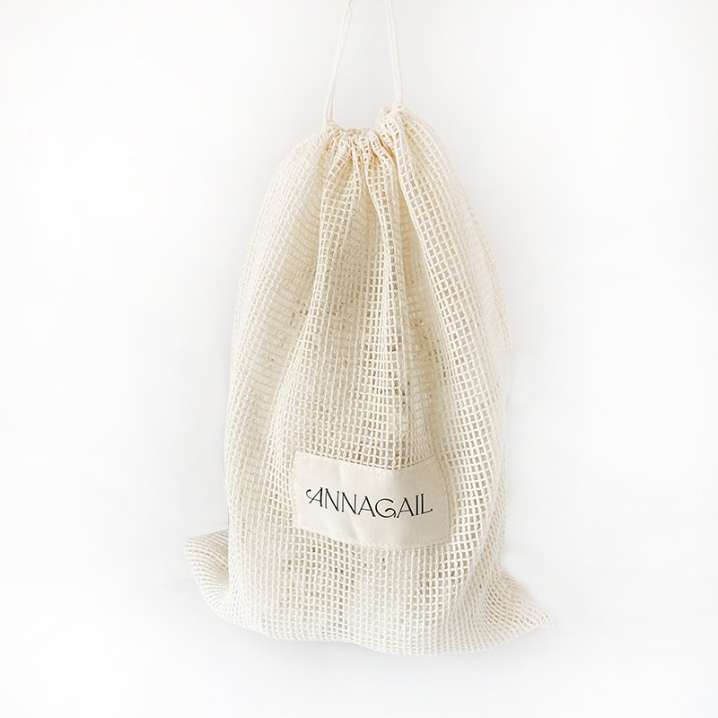 Wholesale custom brand Label portable drawstring cotton mesh produce shopping bags