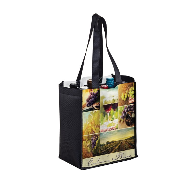 Bulk eco friendly reusable carrier pack board bottom non woven 6 bottle foldable wine tote shopping bags for divided bottles