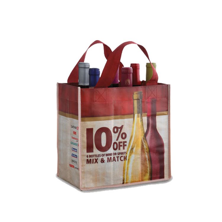 Bulk eco friendly reusable carrier pack board bottom non woven 6 bottle foldable wine tote shopping bags for divided bottles