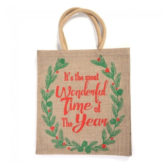 Wholesale Unisex Natural Hemp Jute Tote Bag with National Style PVC Fabric Lining Printed Logo Letter Flower for Gifts Shopping