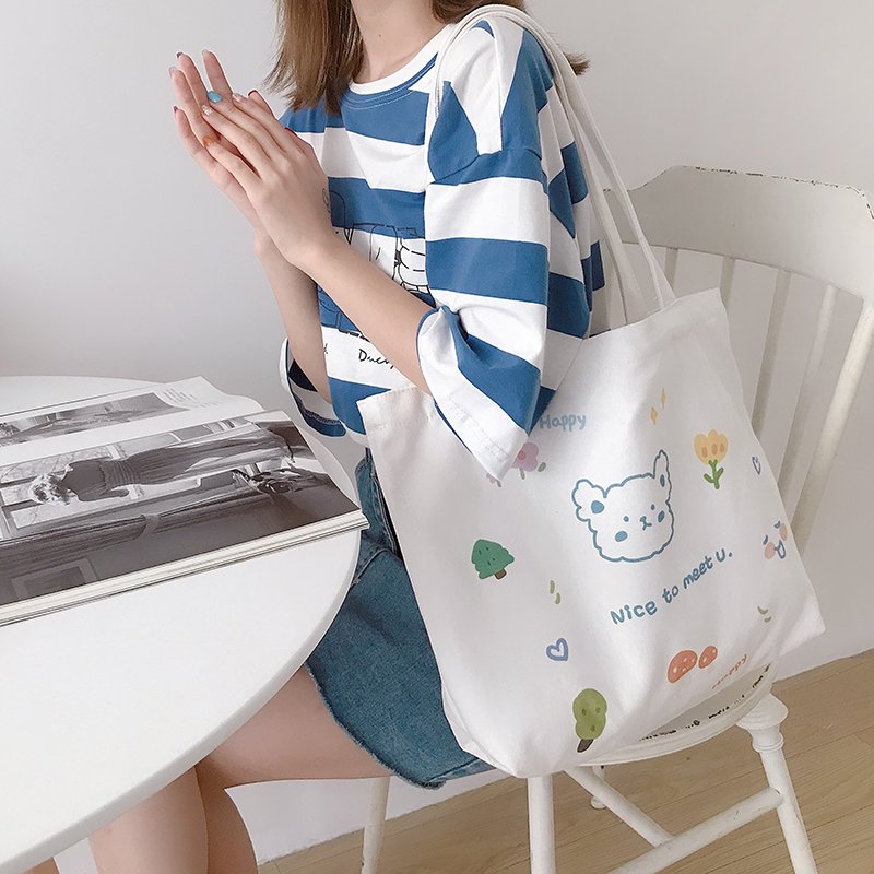 Natural Recycled Cotton Canvas Tote Shopping Bag Wholesale High Quality Animal Prints Tote Bag Canvas