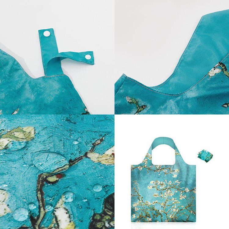 Custom design van gogh art printing folding nylon polyester tote bags reusable foldable shopping bag