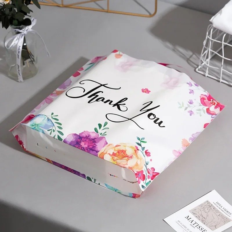 Custom in stock PE thank you shopping bag plastic bag with own logo gift plastic Shopping Bags With Handles