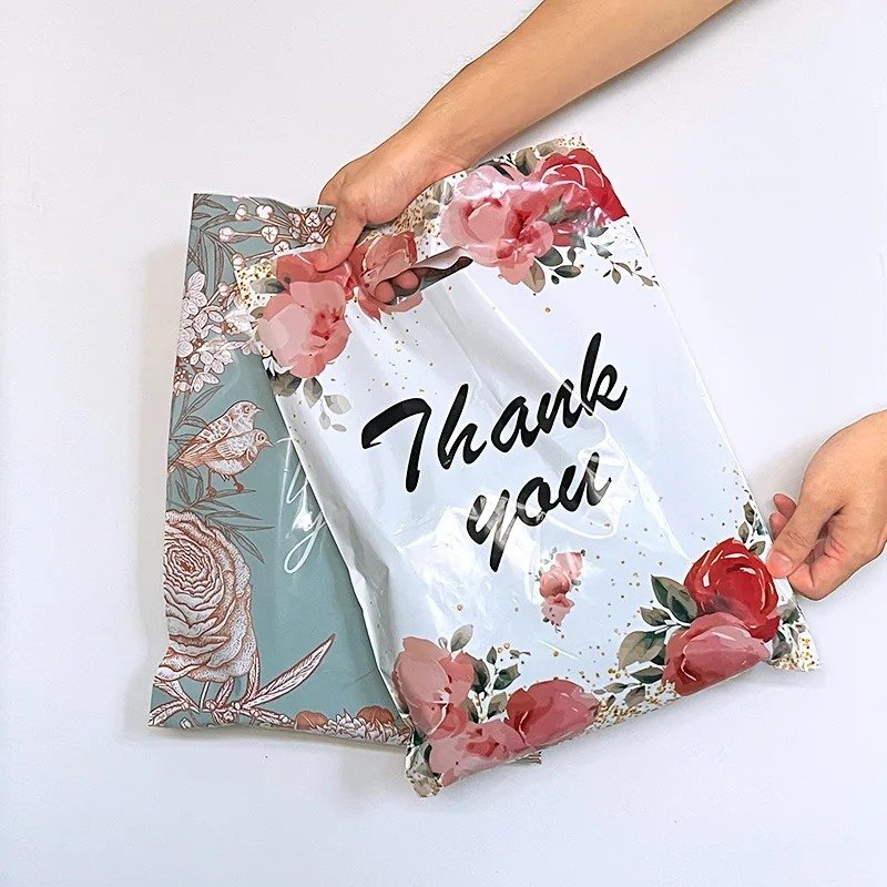 Custom in stock PE thank you shopping bag plastic bag with own logo gift plastic Shopping Bags With Handles