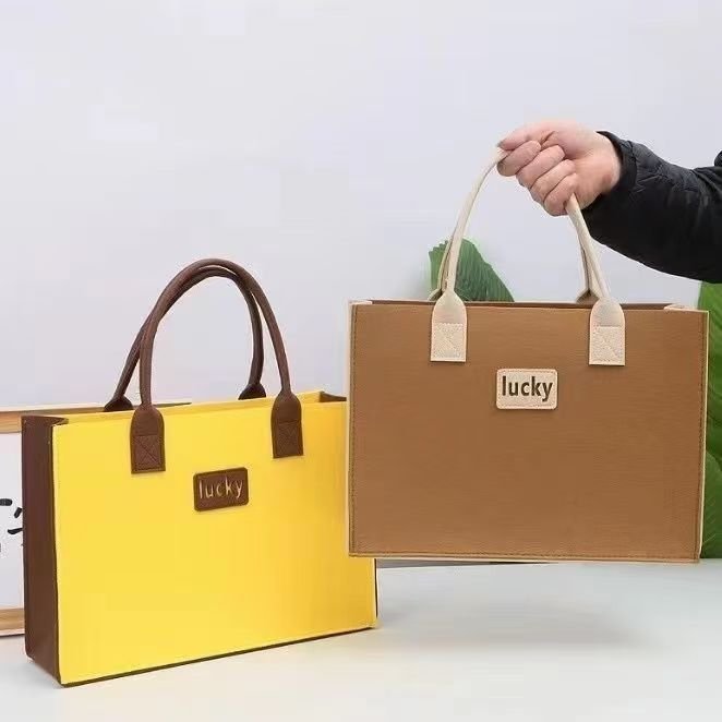 Wholesale Hot Selling Custom Color High-capacity Color Block Felt Tote Bag Gift Shopping Bag For Traveling
