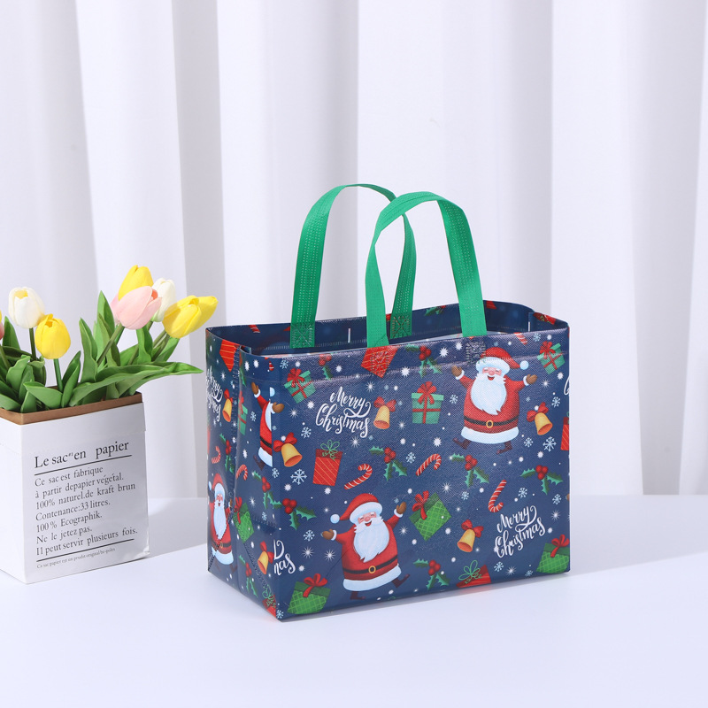 Christmas non-woven tote bag Apple bag Santa Claus Happy New Year laminated Christmas gift shopping bag