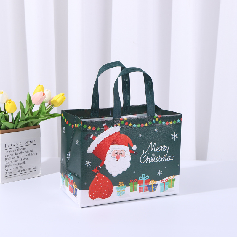 Christmas non-woven tote bag Apple bag Santa Claus Happy New Year laminated Christmas gift shopping bag
