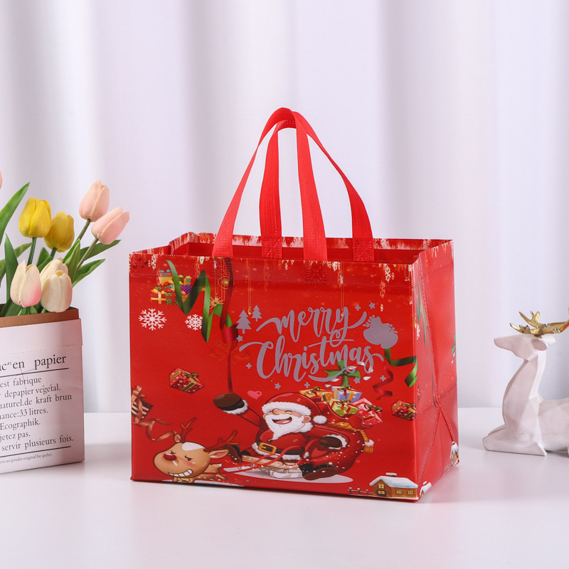 Christmas non-woven tote bag Apple bag Santa Claus Happy New Year laminated Christmas gift shopping bag