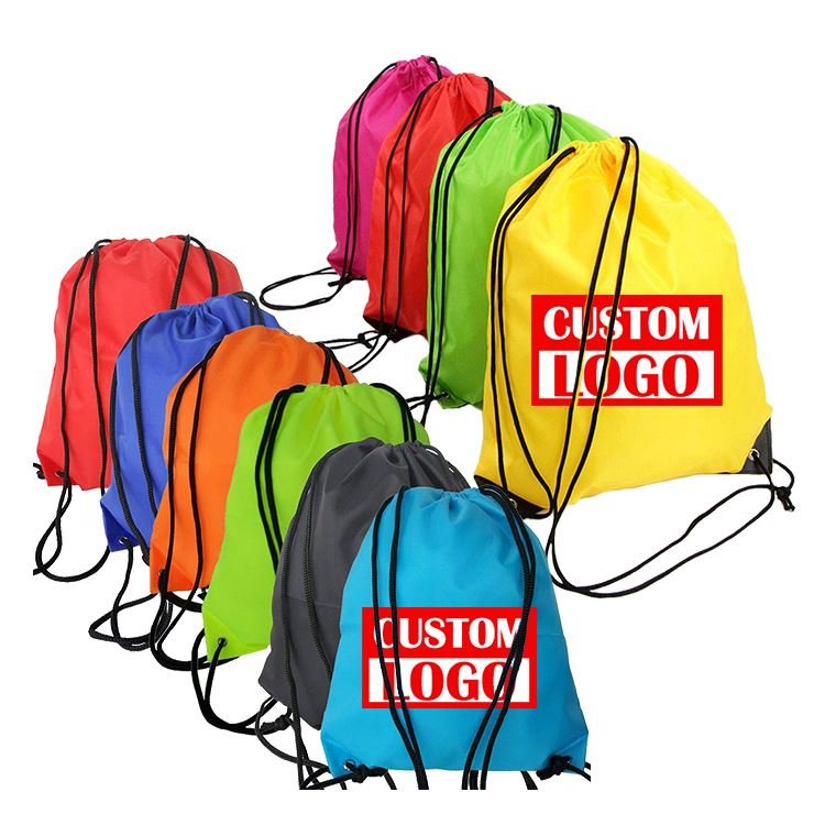 Promotional Nylon Polyester Drawstring Backpack Custom Foldable Shopping Bag