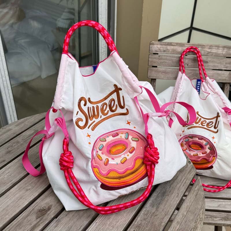 New Fashion Wholesale Eco Friendly Custom Logo Recycled Large Capacity Colorful Embroidered Shopping Women Tote Canvas Bags