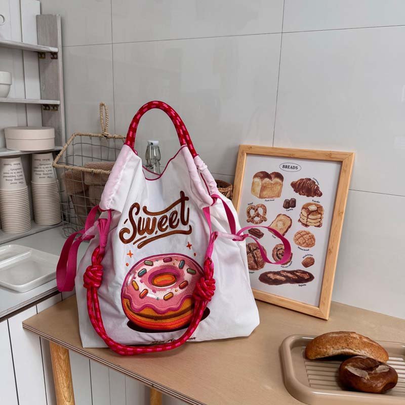 New Fashion Wholesale Eco Friendly Custom Logo Recycled Large Capacity Colorful Embroidered Shopping Women Tote Canvas Bags