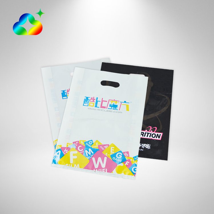 Custom Logo Printed Biodegradable LDPE Die Cut Handle Plastic Shopping Bags Recyclable Gusset Bags Grocery Gift Toys Packaging