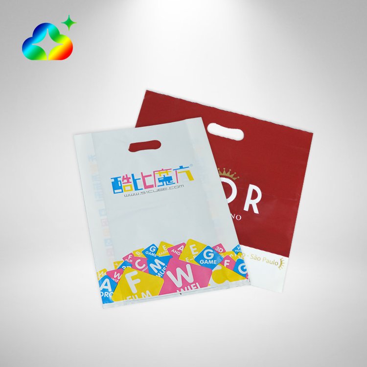 Custom Logo Printed Biodegradable LDPE Die Cut Handle Plastic Shopping Bags Recyclable Gusset Bags Grocery Gift Toys Packaging