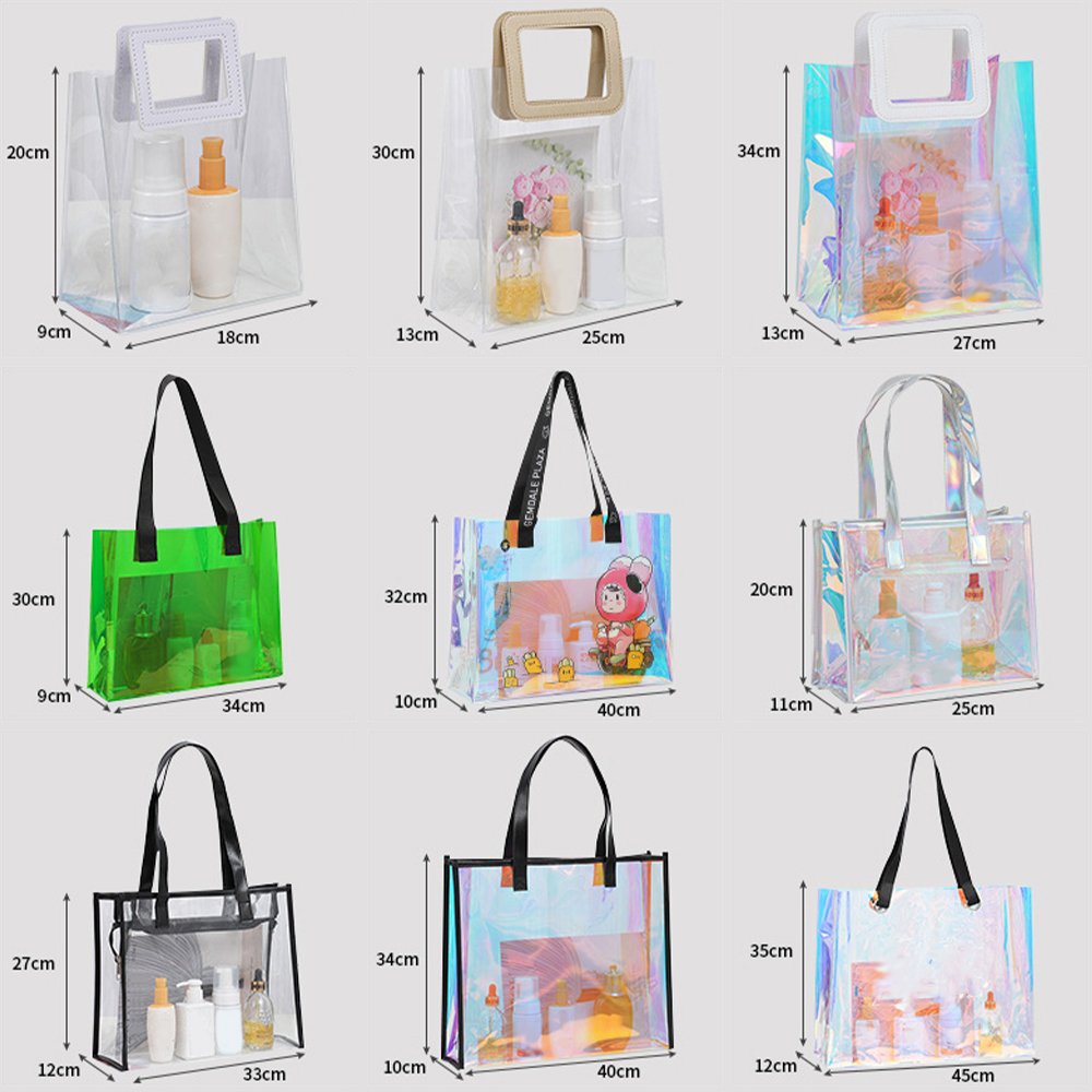Tote Shopping Bag Wedding Party Event Birthday Present Custom laser Rainbow tote bag holographic PVC Iridescent shopping bag
