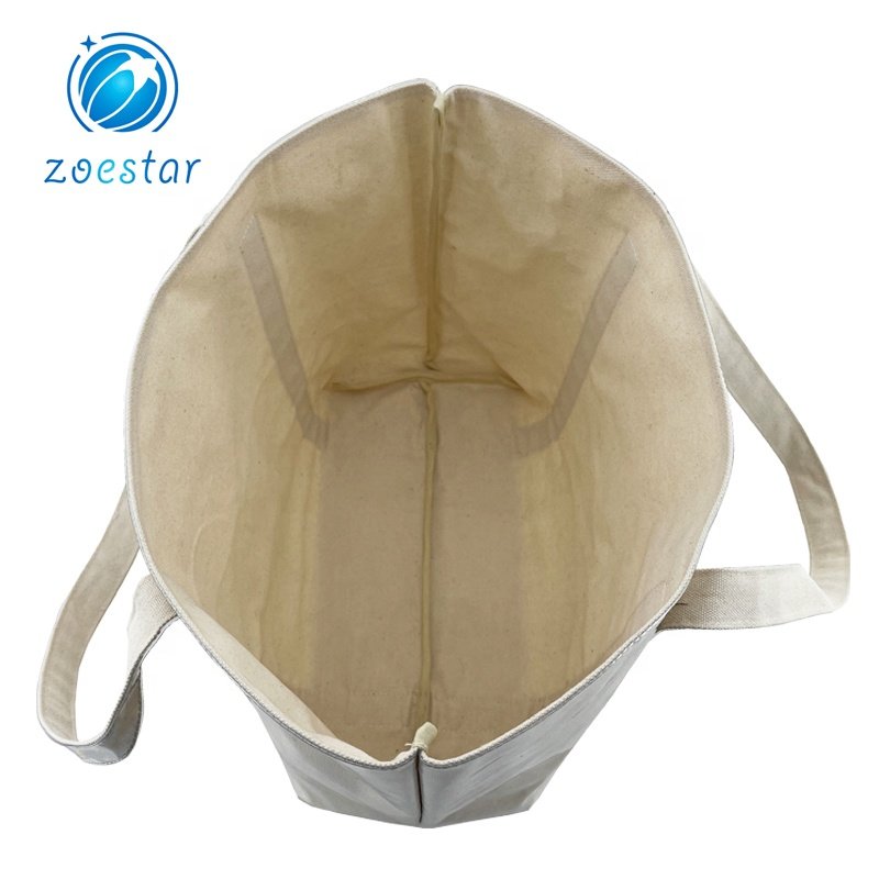 Special Design Canvas Shopping Bag with Full Transparent PVC Covering Supermarket Storage Bag Women Beach Tote Bag