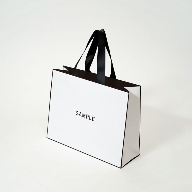 Custom Eco Friendly Packaging Gift Bag For Clothes Luxury Beige Paper Shopping Bag With Ribbon Handle