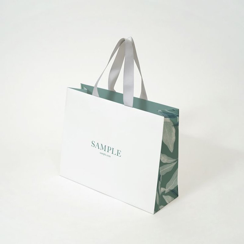 Custom Eco Friendly Packaging Gift Bag For Clothes Luxury Beige Paper Shopping Bag With Ribbon Handle