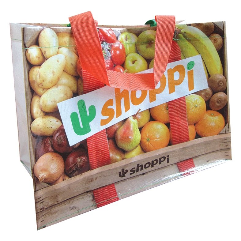 Customizable Size Colorful Recycled PP Woven Shopping Bag for Supermarket Food Packaging Promotion Exhibition