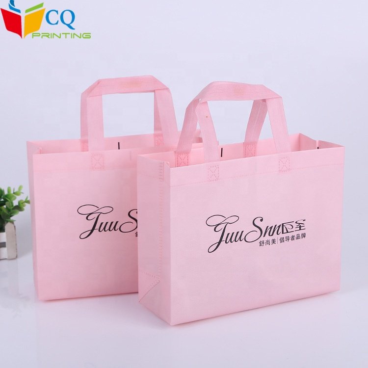 Guangzhou custom logo eco friendly non-woven pink shopping bag